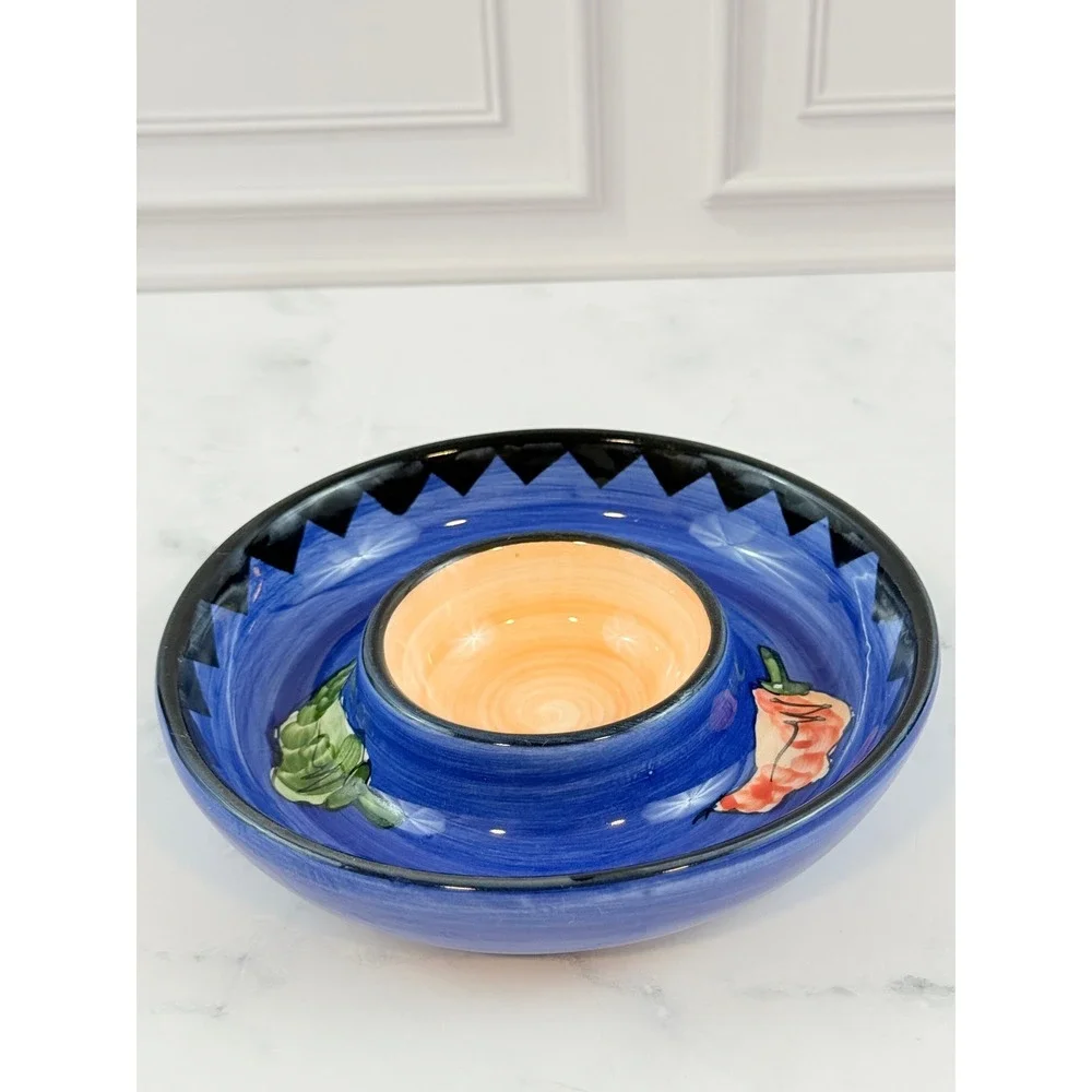 VTG Royal Norfolk Blue Orange Hot Pepper Mini Chip and Dip Bowl 6in